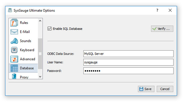 SysGauge SQL Database Options