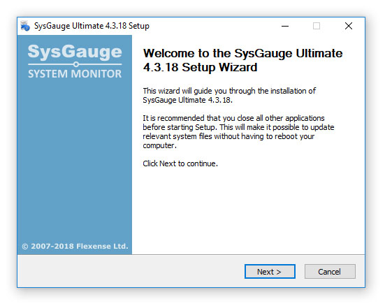 SysGauge System Monitor Setup Welcome