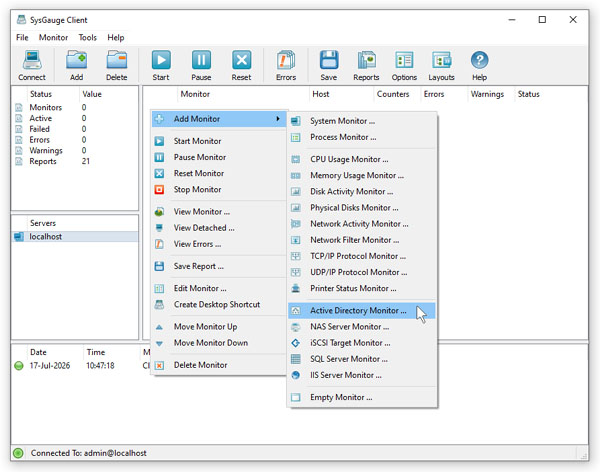 SysGauge Server Add Active Directory Monitor