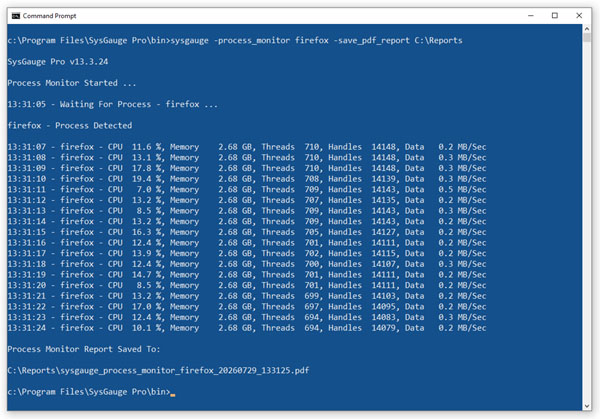SysGauge Command Line Process Monitor Firefox