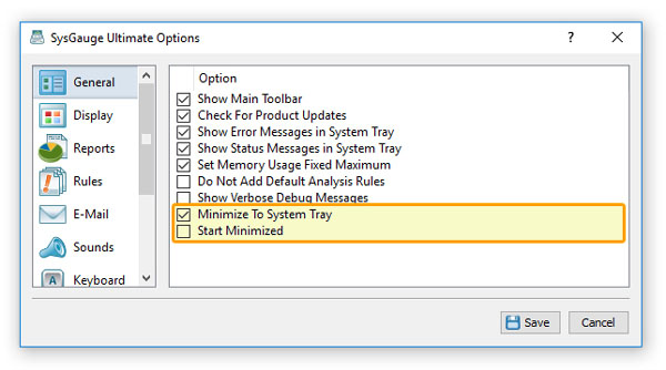 SysGauge Options Minimize To System Tray