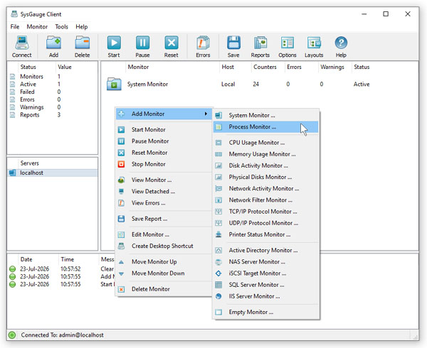 SysGauge Server Add Process Monitor