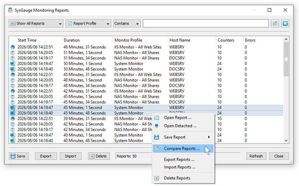 SysGauge Server Compare System Monitoring Reports